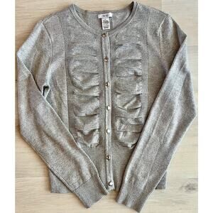 Caché Metallic Shimmer Tipped Cardigan Sweater Ruched Button Front Size M